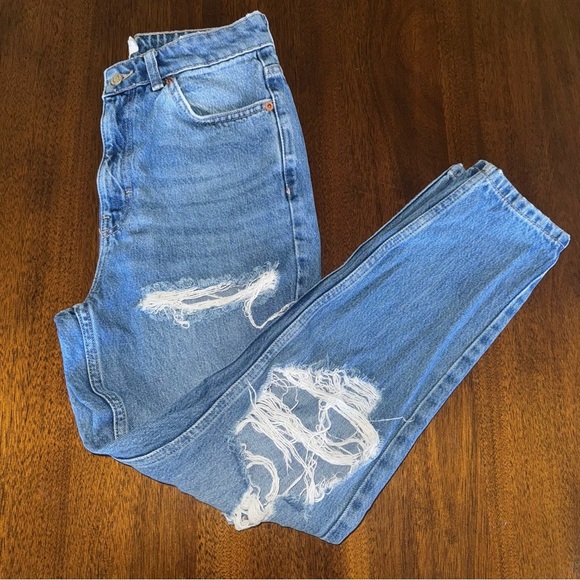 Topshop Distressed Mom Ankle Jeans Medium Wash Denim Size 28 - Picture 2 of 8